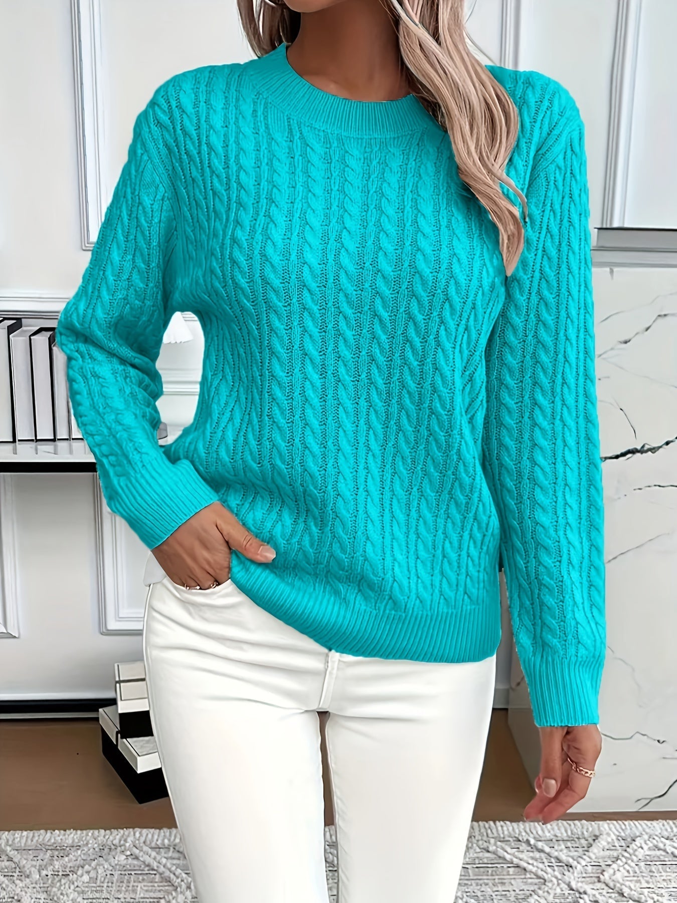 Aurore Cable Knit Ribbed Round Neck Sweater - view 8