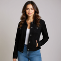 Clemence | Trim Cropped Button Front Denim Jacket for Women