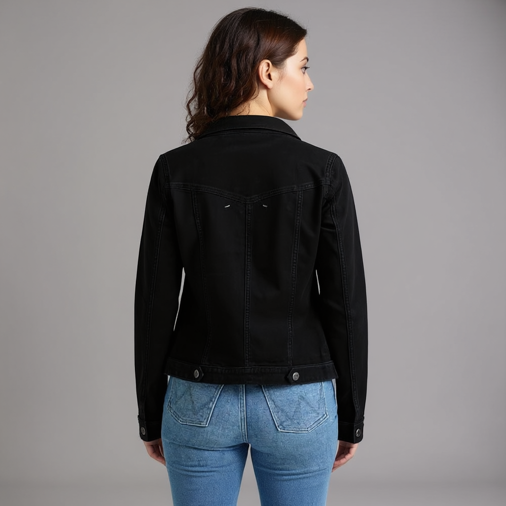 Clemence | Trim Cropped Button Front Denim Jacket for Women
