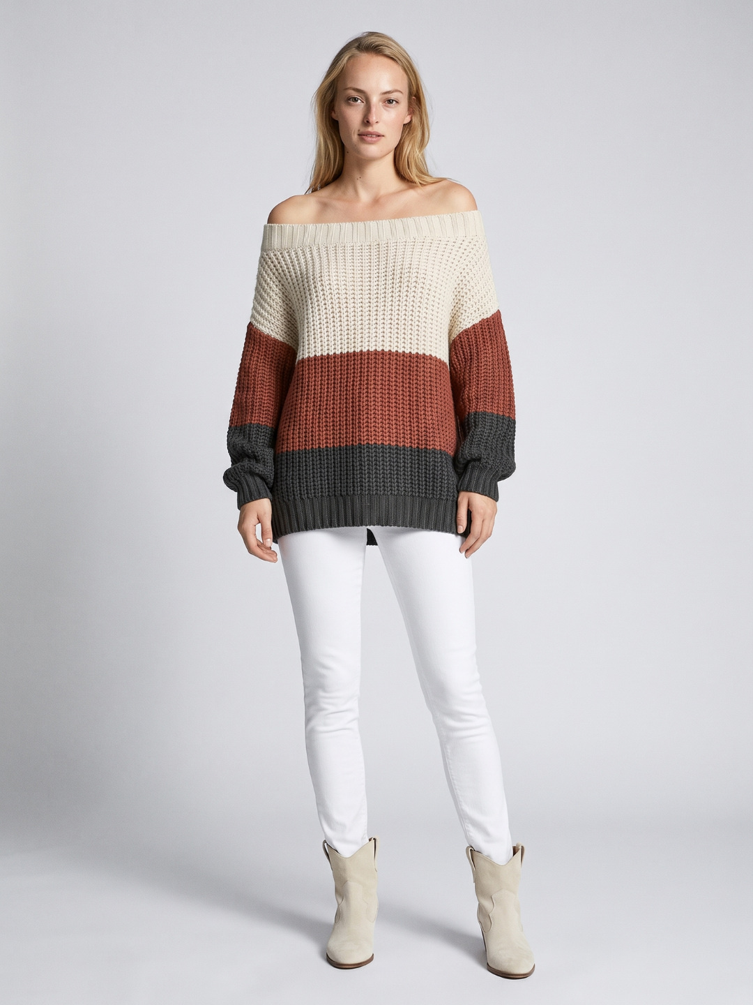 Bea Striped Oversized Boho Sweater - front view