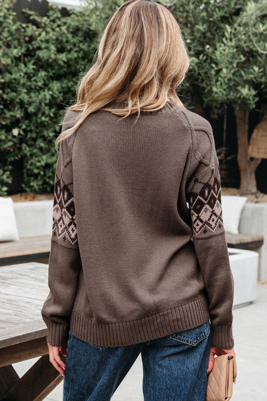 Alana | Crew Neck Knit Sweater with Patterned Yoke for Women