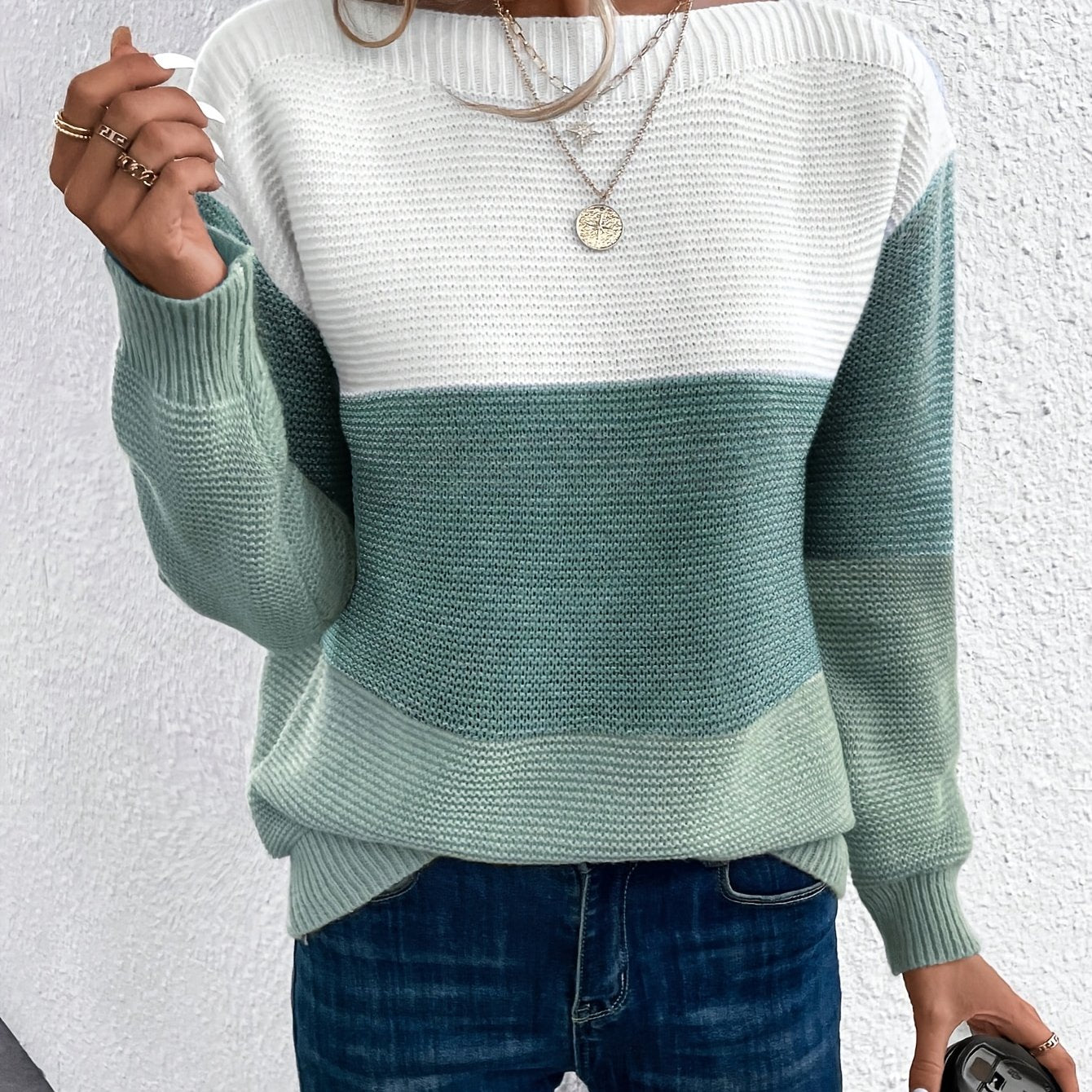 Cleo Boat Neck Drop Shoulder Sweater - front view