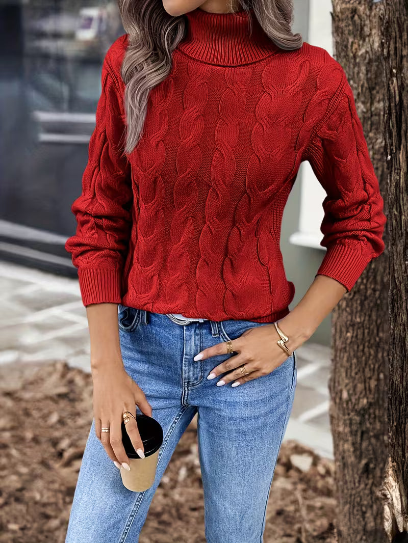 Eva Cable Knit Turtleneck Pullover Sweater - view 2