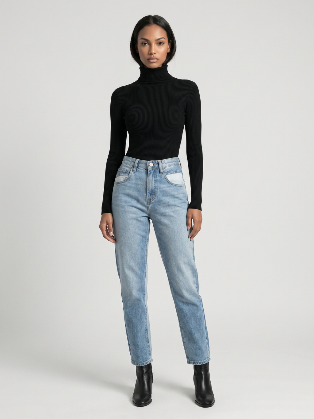 Robin Foldover Turtleneck Ribbed Sweater - front view