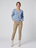 Emilie Contrast Panel V Neck Long Sleeve Sweater - front view