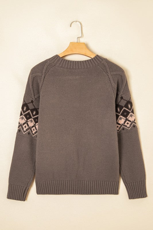 Alana | Crew Neck Knit Sweater with Patterned Yoke for Women