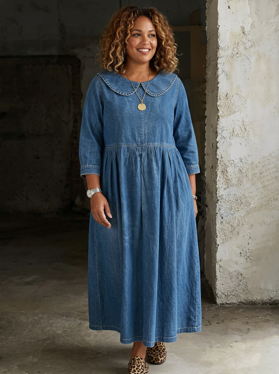 Camille | Peter Pan Collar Denim Dress
