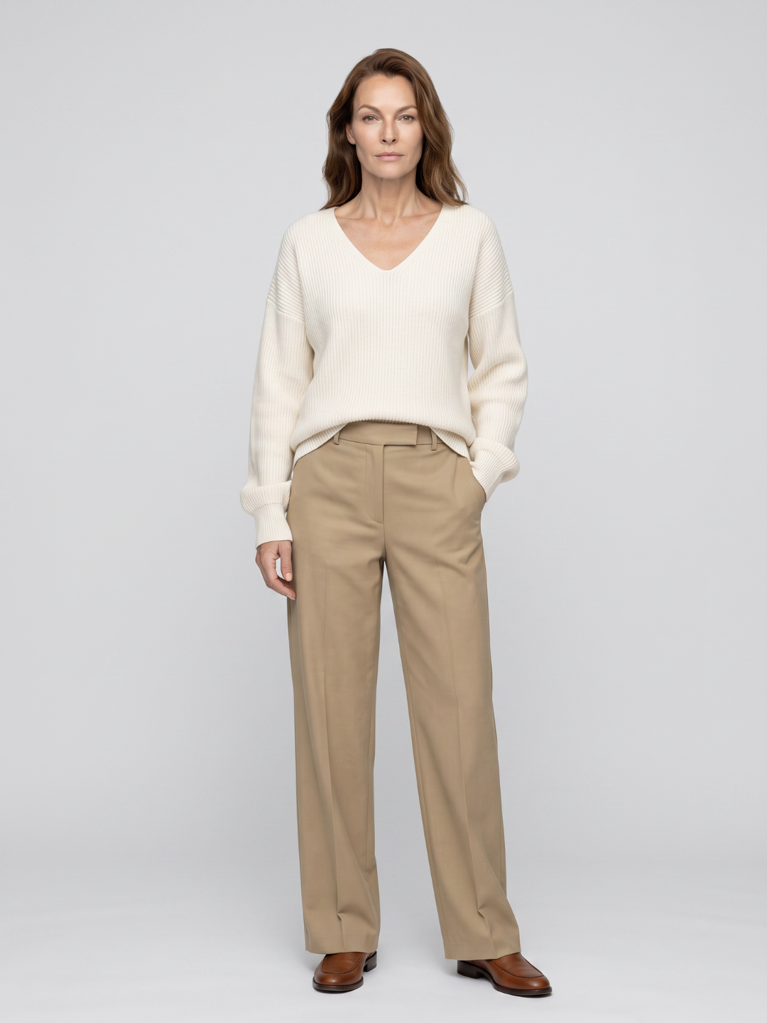 Indie Ribbed Oversized V Neck Sweater - front view