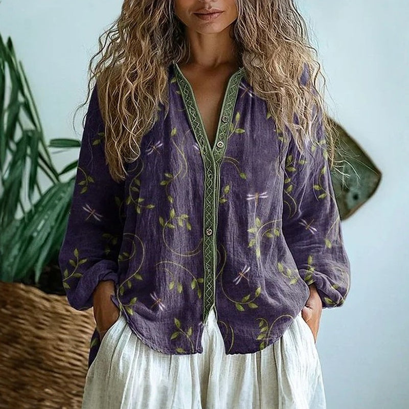 Tamsin Vintage Leaf Print Shirt - front view