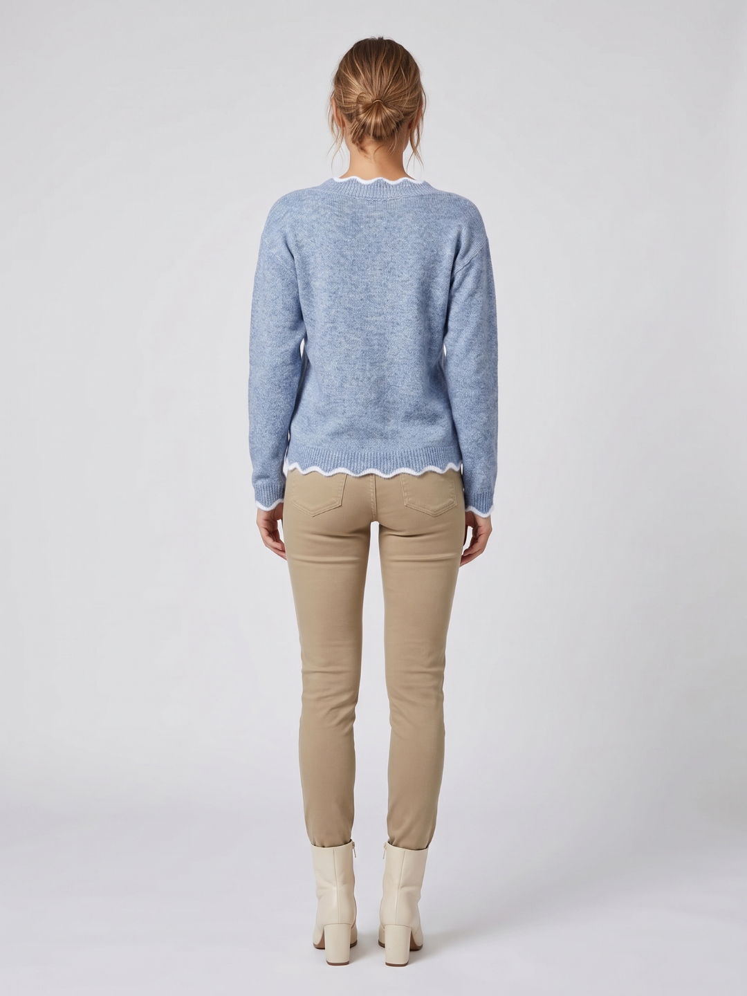 Emilie Contrast Panel V Neck Long Sleeve Sweater - view 2
