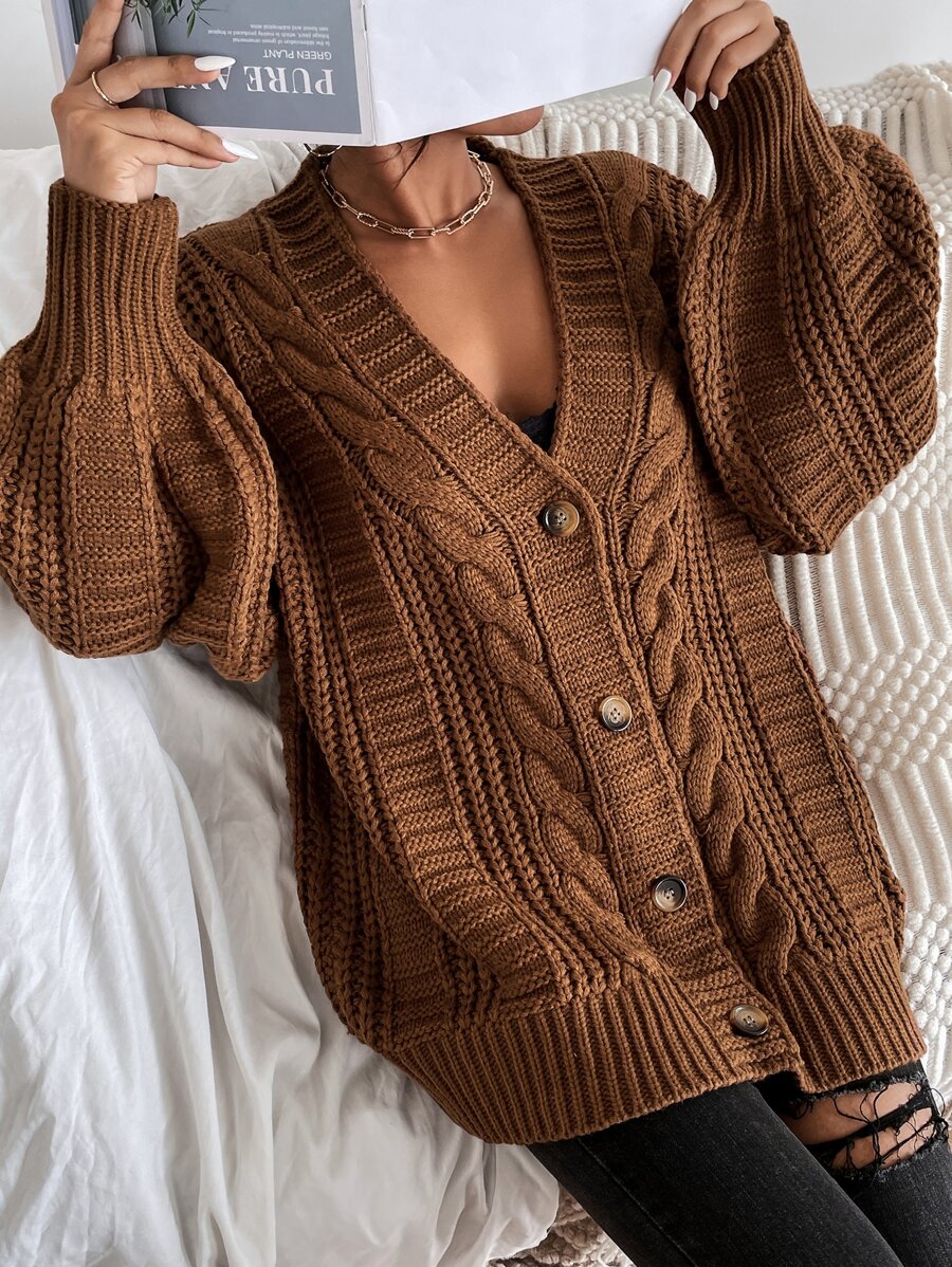 Vivienne | Cable-Knit Button-Up Chunky V-Neck Cardigan