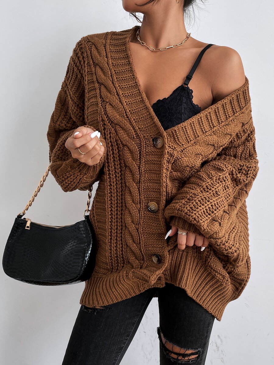 Vivienne | Cable-Knit Button-Up Chunky V-Neck Cardigan