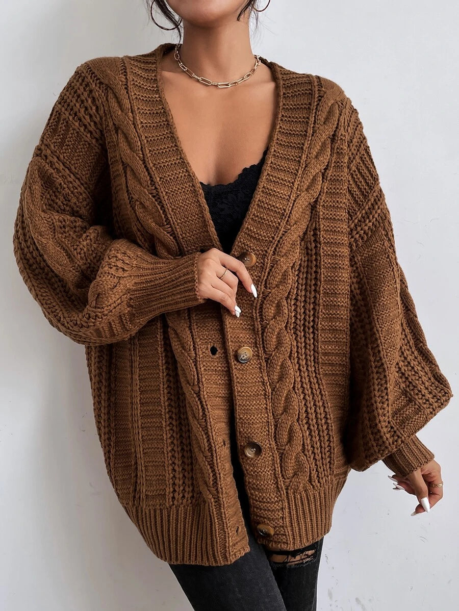 Vivienne | Cable-Knit Button-Up Chunky V-Neck Cardigan