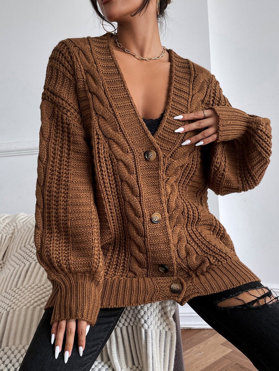 Vivienne | Cable-Knit Button-Up Chunky V-Neck Cardigan