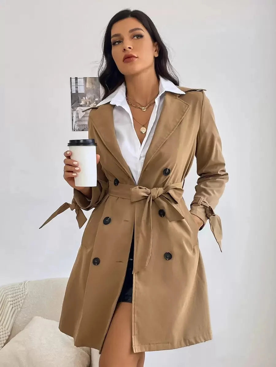 Zoe Belted Double Breasted Trench Coat - front view