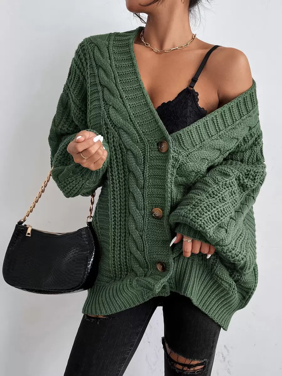 Vivienne | Cable-Knit Button-Up Chunky V-Neck Cardigan