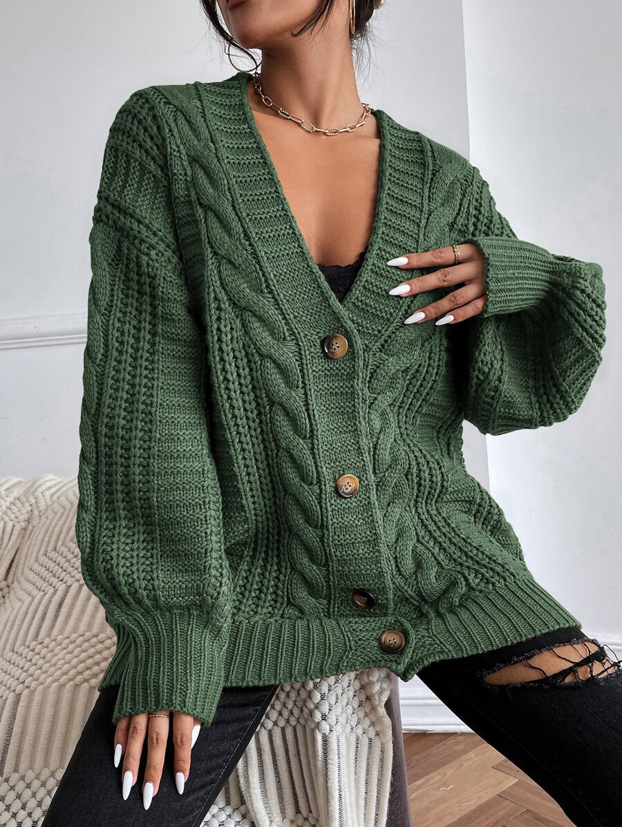 Vivienne | Cable-Knit Button-Up Chunky V-Neck Cardigan