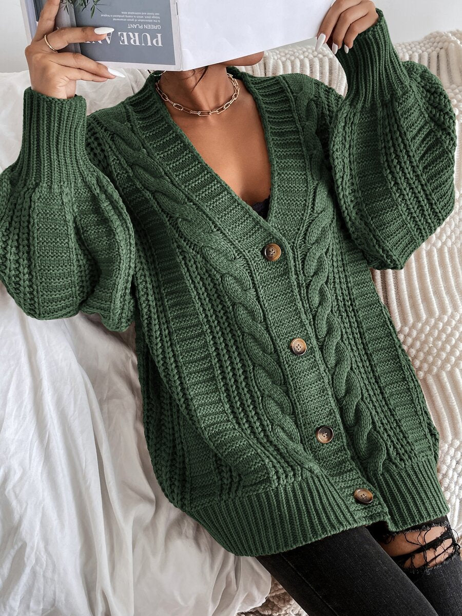 Vivienne | Cable-Knit Button-Up Chunky V-Neck Cardigan