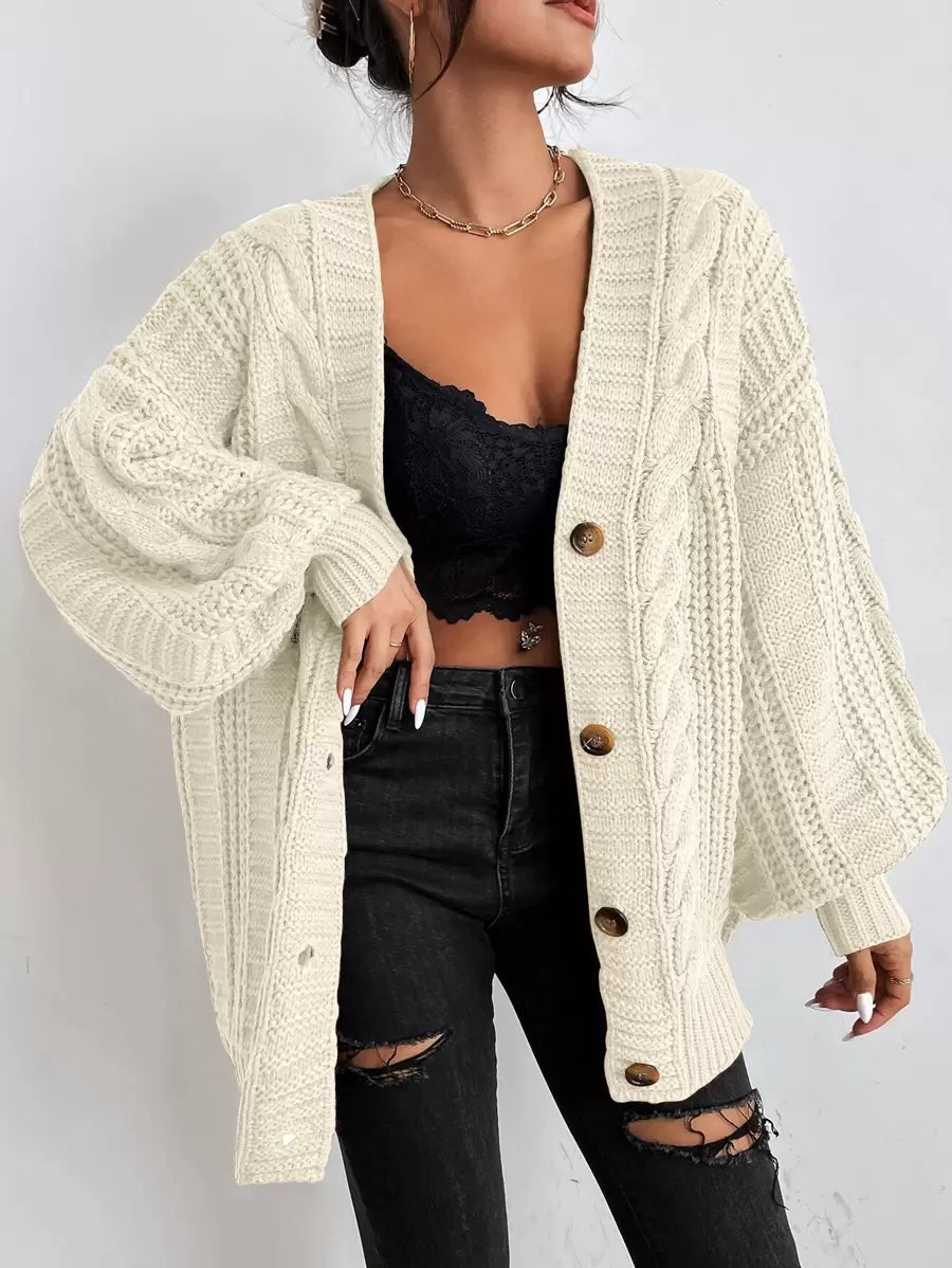 Vivienne | Cable-Knit Button-Up Chunky V-Neck Cardigan