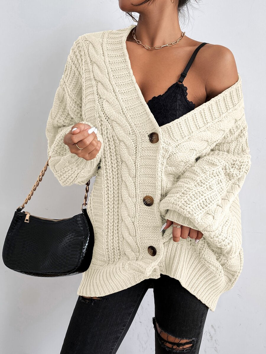 Vivienne | Cable-Knit Button-Up Chunky V-Neck Cardigan