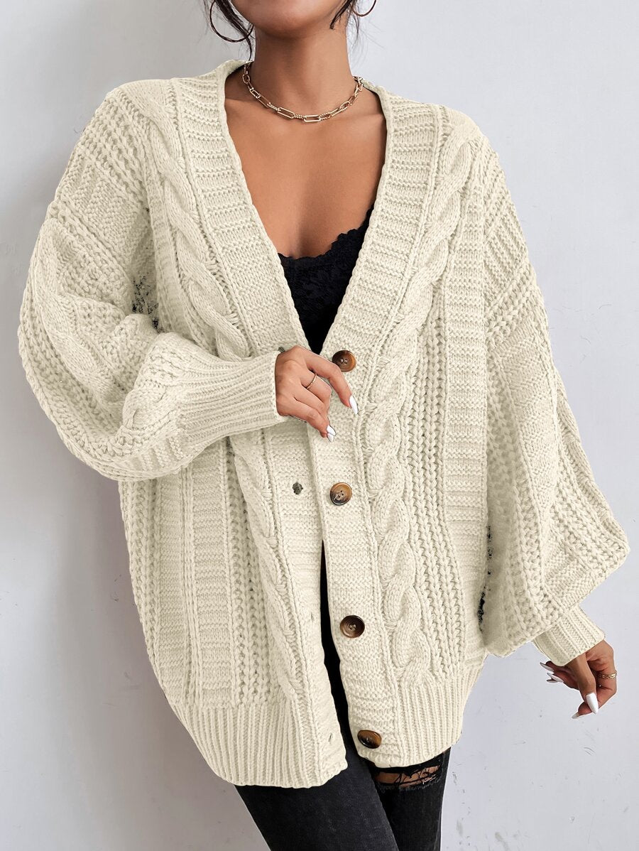 Vivienne | Cable-Knit Button-Up Chunky V-Neck Cardigan