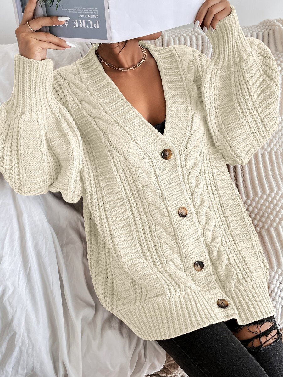 Vivienne | Cable-Knit Button-Up Chunky V-Neck Cardigan