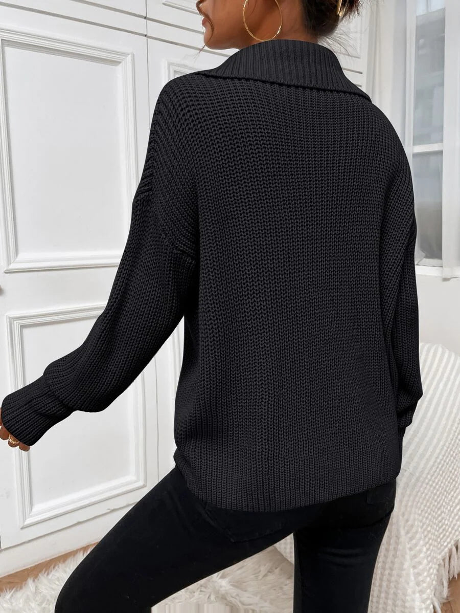 Harper Ribbed Half Zip Drop Shoulder Sweater - view 2