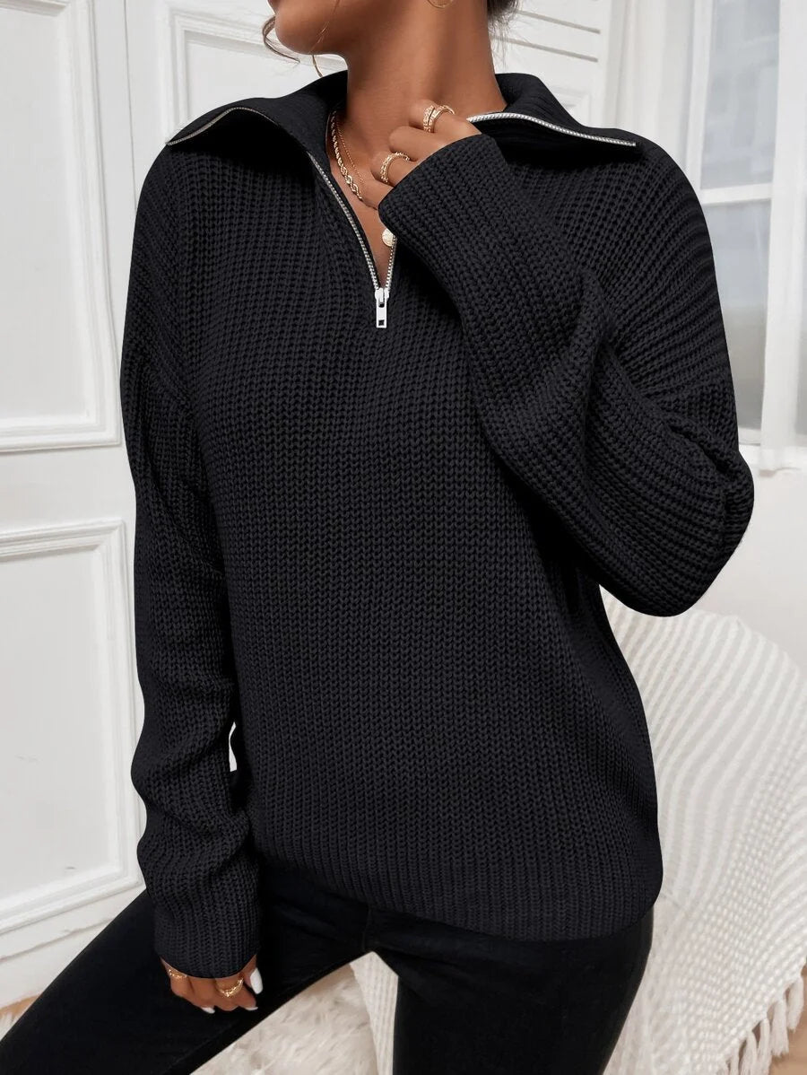 Harper Ribbed Half Zip Drop Shoulder Sweater - view 3