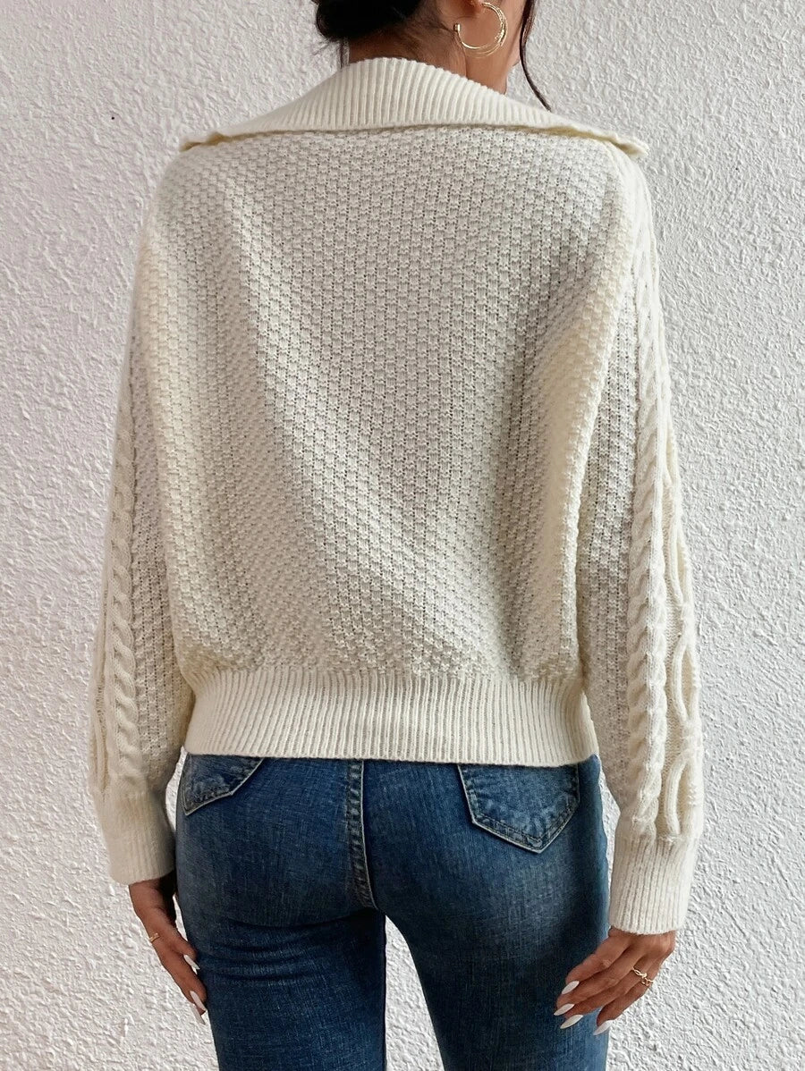 Evelyn Cable Knit Half Zip Collared Sweater - view 2