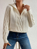 Evelyn Cable Knit Half Zip Collared Sweater - view 3