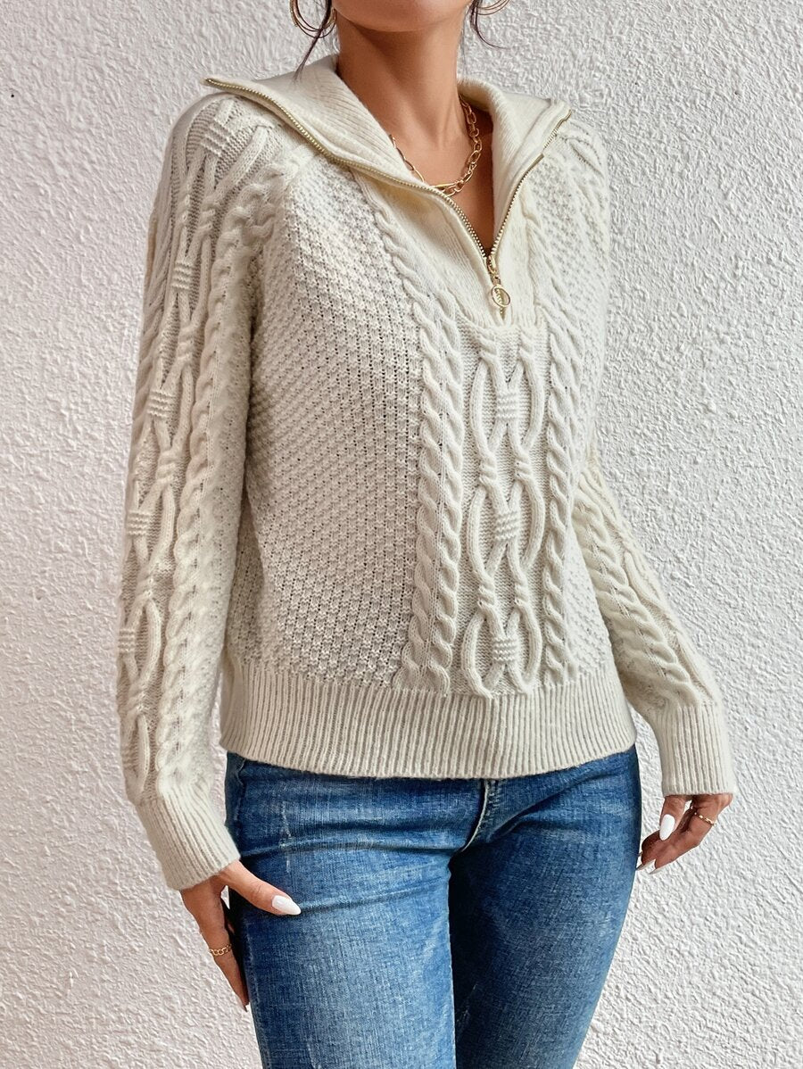 Evelyn Cable Knit Half Zip Collared Sweater - view 4