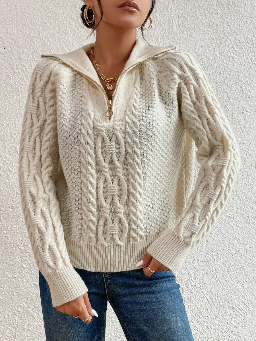 Evelyn Cable Knit Half Zip Collared Sweater - view 5