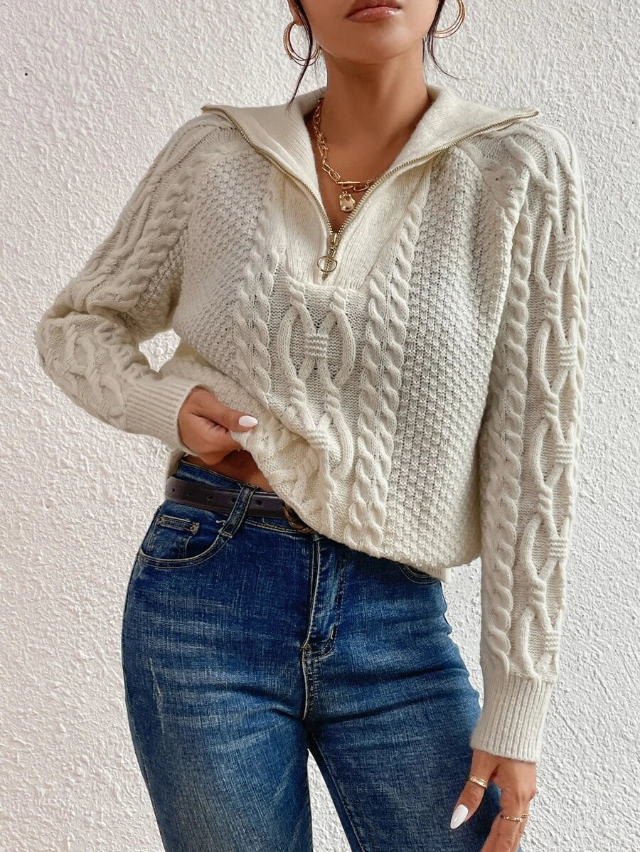 Evelyn Cable Knit Half Zip Collared Sweater - view 6