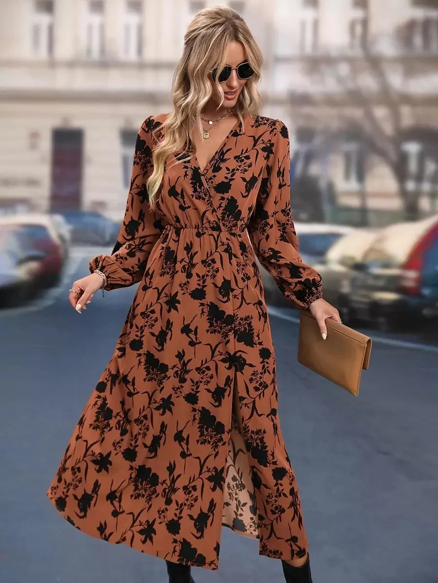 Lily Balloon Sleeve Floral Print Wrap Dress - front view