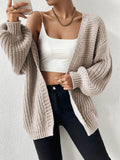 Edith Ribbed Balloon Sleeve Open Front Cardigan - front view