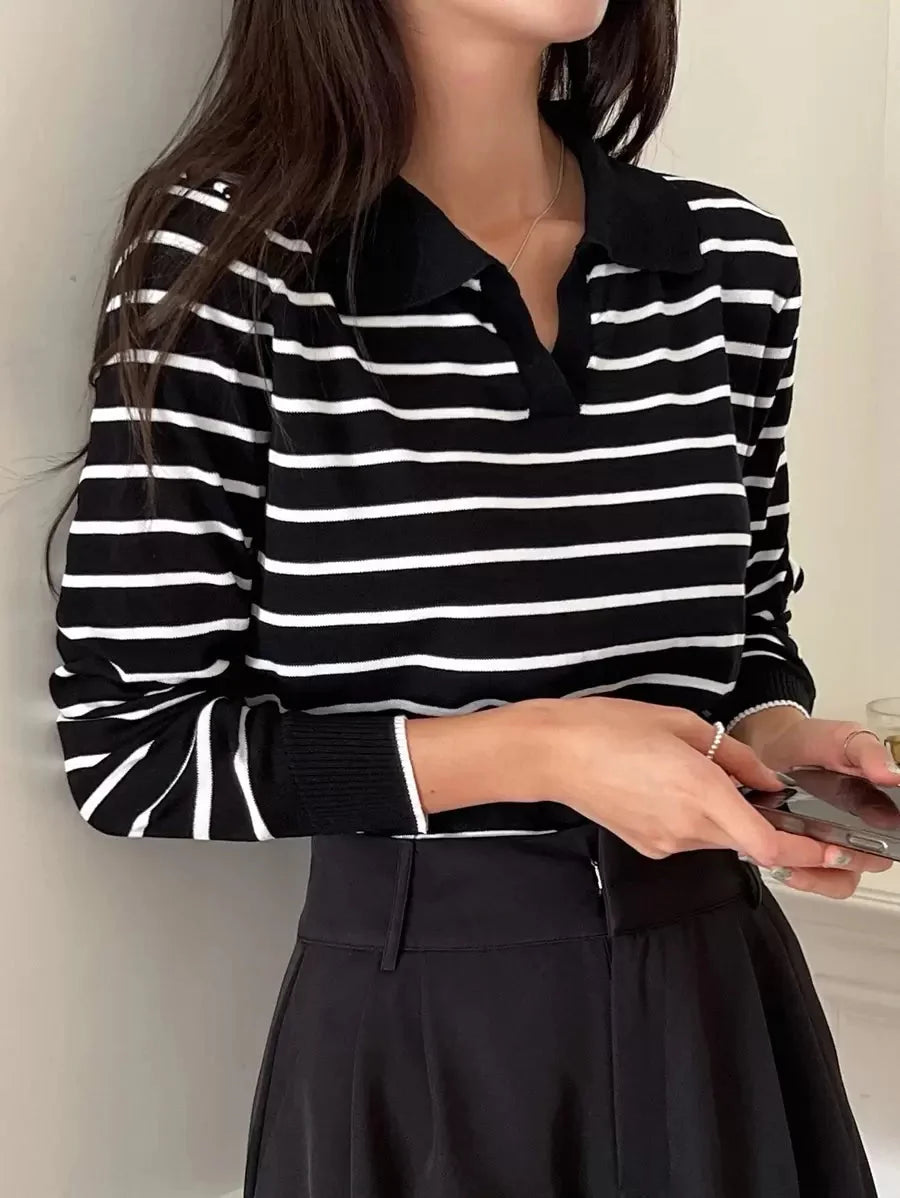 Capucine Ribbed Polo Collar Collared Sweater - front view