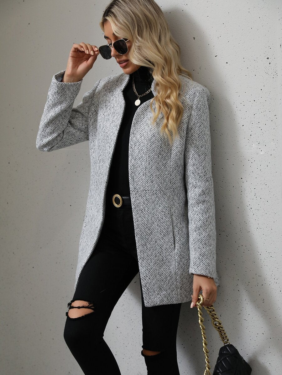 Eva Textured Open Front Collared Longline Overcoat - view 3