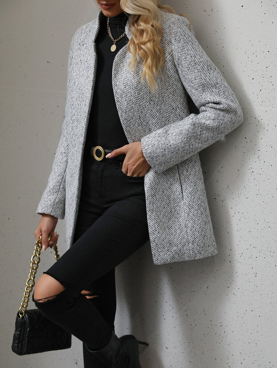 Eva Textured Open Front Collared Longline Overcoat - view 5