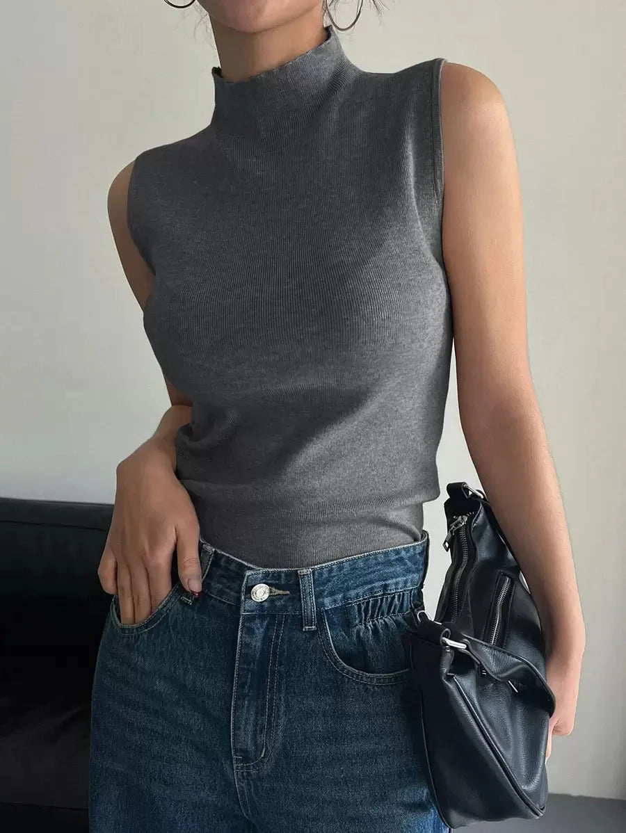Carmen Turtleneck Sleeveless Slim Fit Sweater Vest - front view