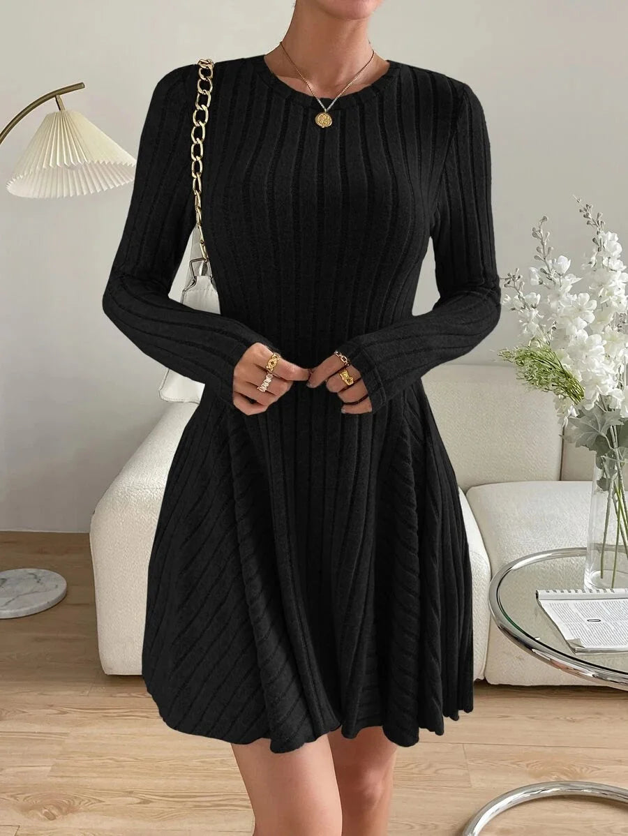 Cressida Ribbed Round Neck Mini Dress - front view