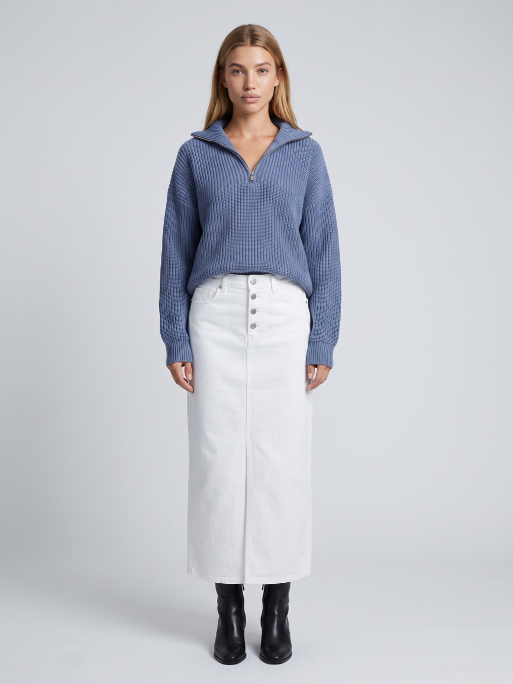 Alba Half Zip Ribbed Funnel Neck Sweater - front view