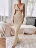 June Open Stitch Halter Neck Jumpsuit - front view