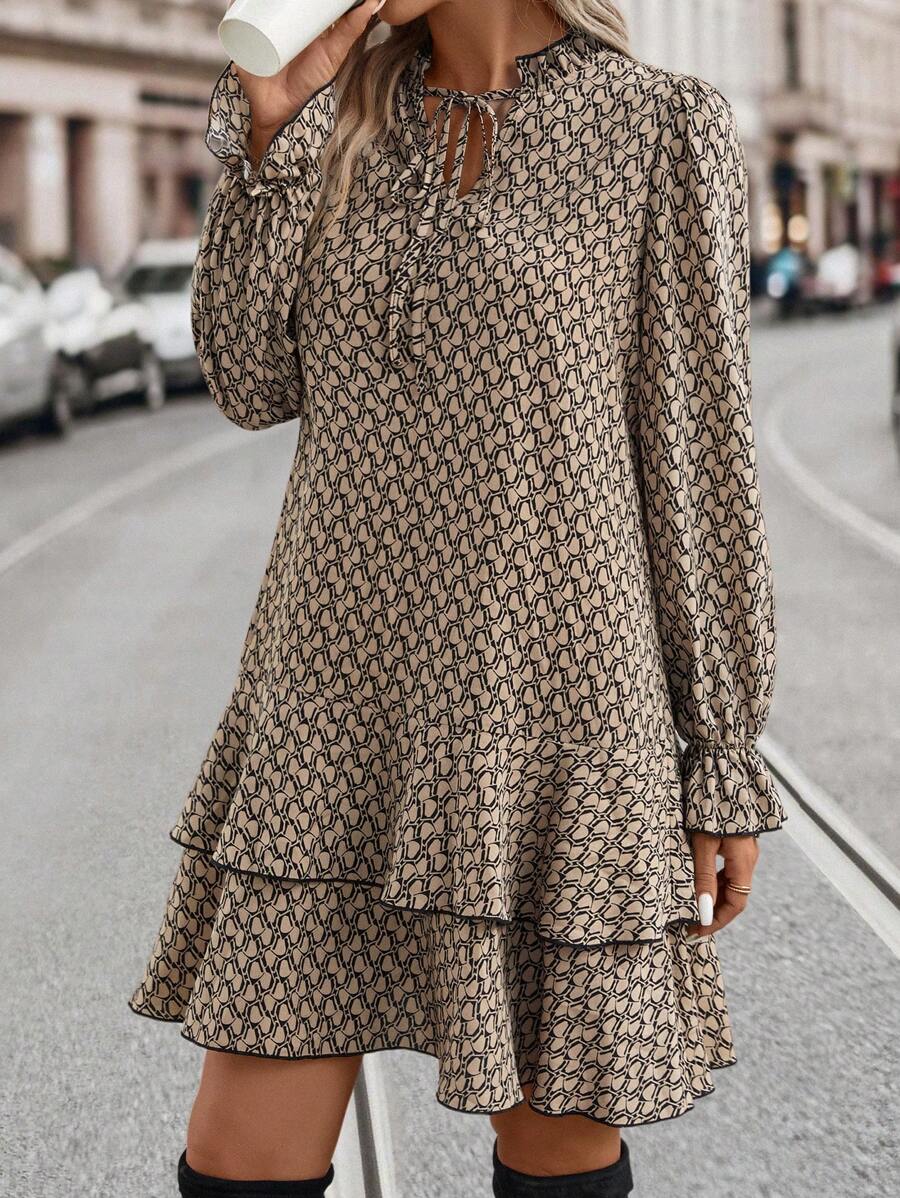 Delilah Flare Sleeve Ruffle Hem Smock Dress - view 5