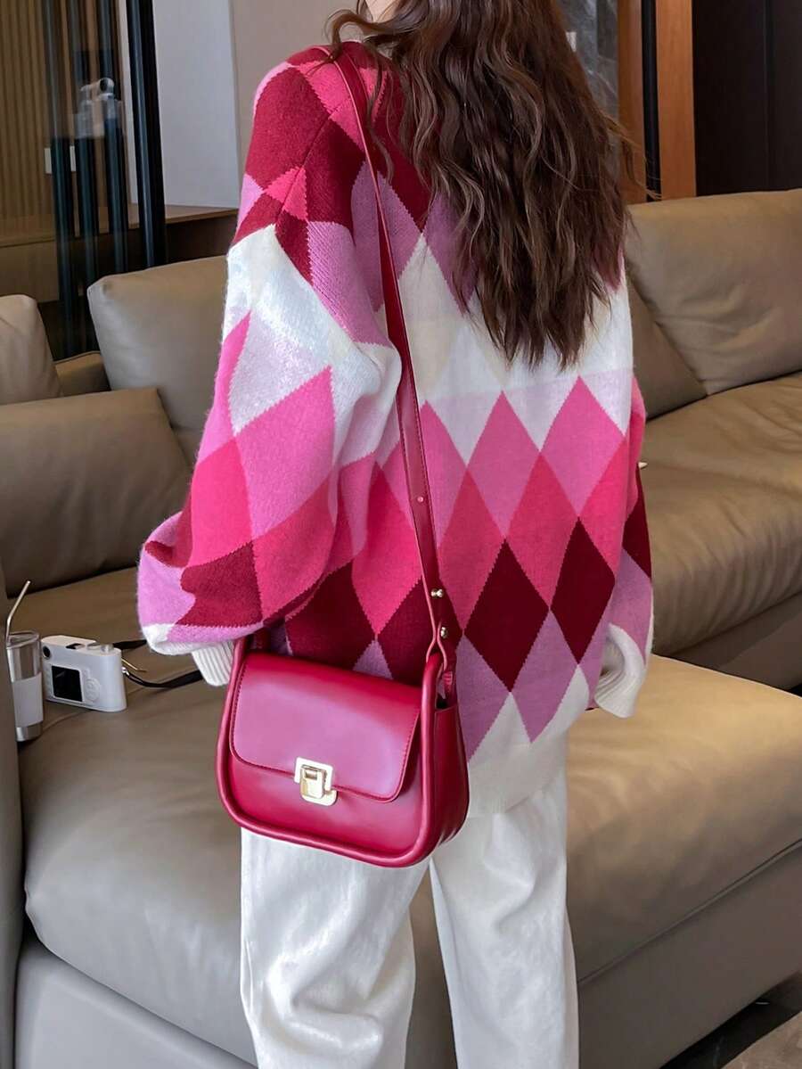 Hanna Argyle Slouchy Drop Shoulder Sweater - view 2