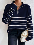 Grace Ribbed Striped Half Zip Collared Sweater - view 3