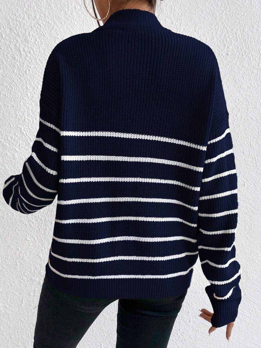 Grace Ribbed Striped Half Zip Collared Sweater - view 4