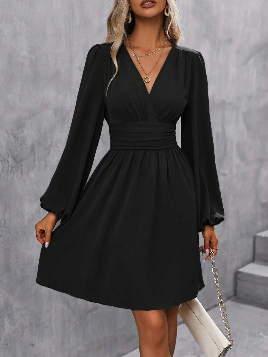 Vivian V Neck Ruched A Line Dress - view 6