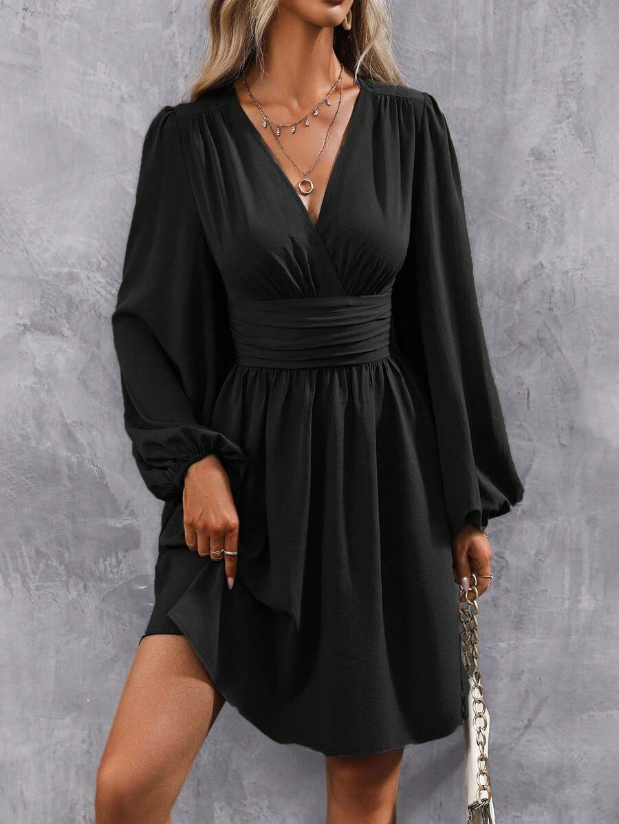 Vivian V Neck Ruched A Line Dress - view 7