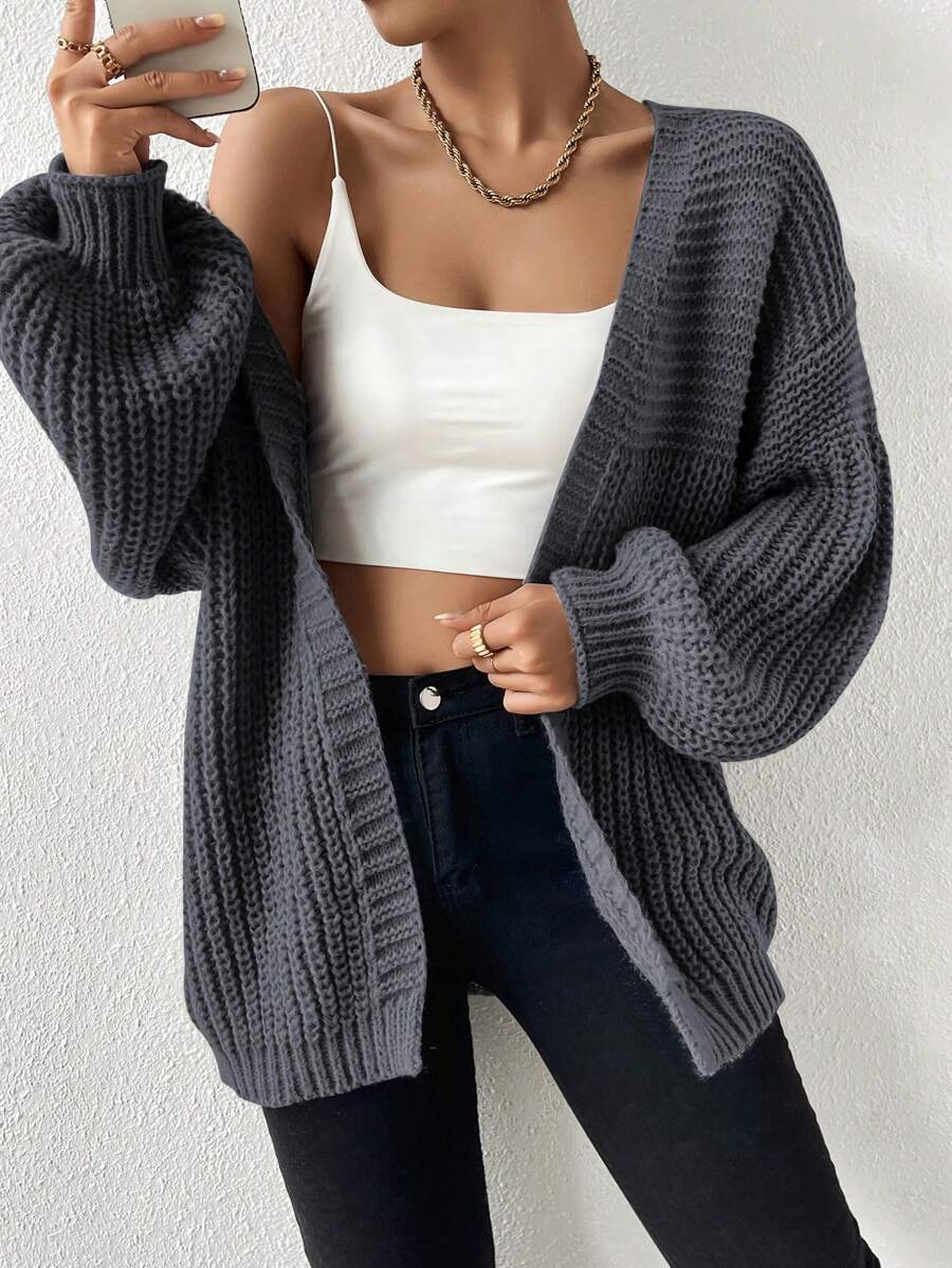 Edith Ribbed Balloon Sleeve Open Front Cardigan - view 8