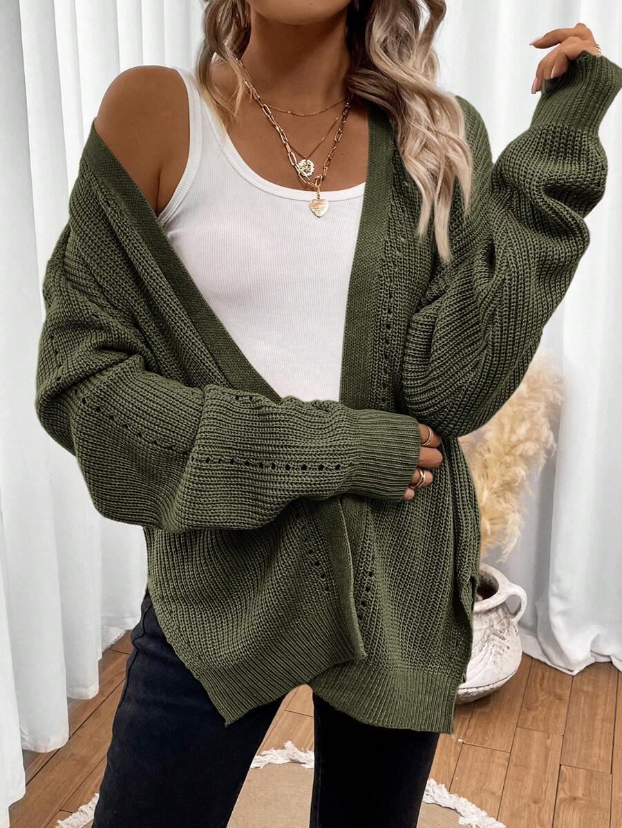 Astrid Pointelle Oversized Open Front Layered Cardigan - view 2